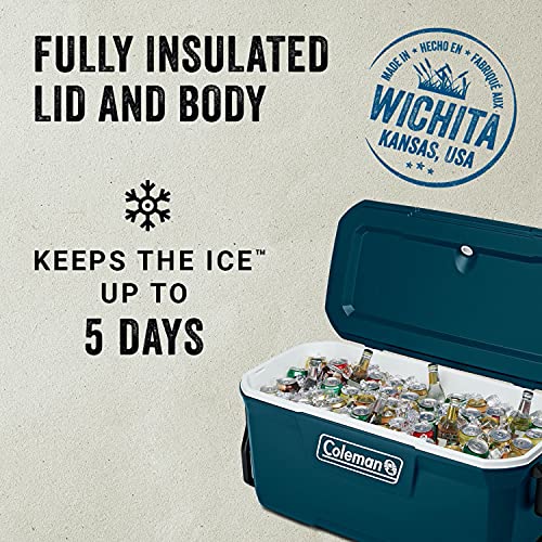 Image of Coleman Classic Series Insulated Portable Wheeled Cooler, Leak-Resistant Outdoor Hard Cooler Keeps Ice up to 5 Days, 62qt /65qt /100qt Options