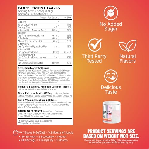Image of EHP Labs OxyShred Pre Workout Powder - Preworkout Powder with L Glutamine & Acetyl L Carnitine, Energy Boost Drink - Peach Candy Rings, 60 Servings