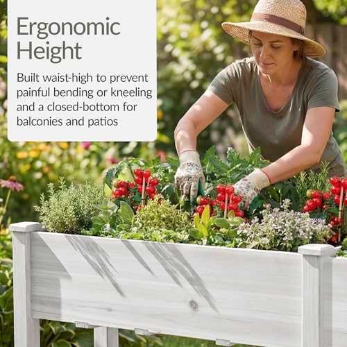 Image of Best Choice Products 72x24x30in Raised Garden Bed, Elevated Wood Planter Box Stand for Backyard, Patio, Balcony w /Divider Panel, 6 Legs, 300lb Capacity - White