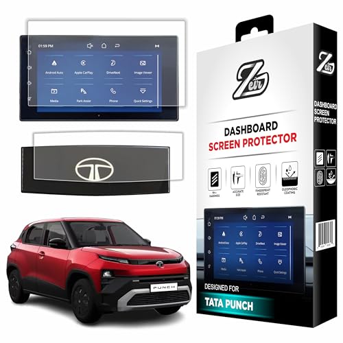 Image of ZEIR [2 PACK] Screen Protector For NEW TATA PUNCH Infotainment + Steering | Anti Scratch | Water Resistant | 2024-2026 TataPunch Display Guard Accessories [Not Tempered Glass] (2Pc [8 inch Info+Steering])