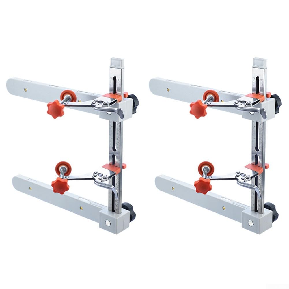 Abrazadera deslizante ajustable para cajón con marcas de doble escala y brazo de apoyo para una fácil instalación del armario de cocina con llave incluida, color blanco y naranja (juego de 1 pieza)