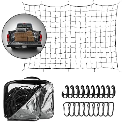 TeamObsidian Van Storage Cargo Net - Bungee Netting with Hooks for Boot, Campervan, Motorcycle, or Trailer - Heavy Duty Car Ceiling Nets - 4' x 6' (1.2m x 1.8m) Cover