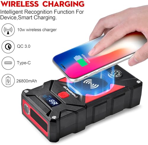 Image of FNNEMGE Car Jump Starter 9000A Peak, 26800mAh Capacity, Up to All Gas and 10.0L Diesel Engine, USB Quick Charge 3.0, LED Light, EC-5 Output.