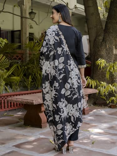 Image of VredeVogel Kurta Set with Dupatta | Embroidered Viscose Rayon Kurta Pant Set for Women | Women's Ethnic Casual Kurti Set