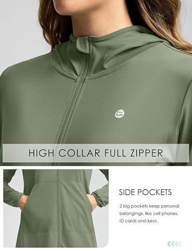Women's UPF 50+ Swim Cover Up Sun Protection Hoodie Long Jacket SPF Lightweight Beach Cover Ups for Women(Olive,L)