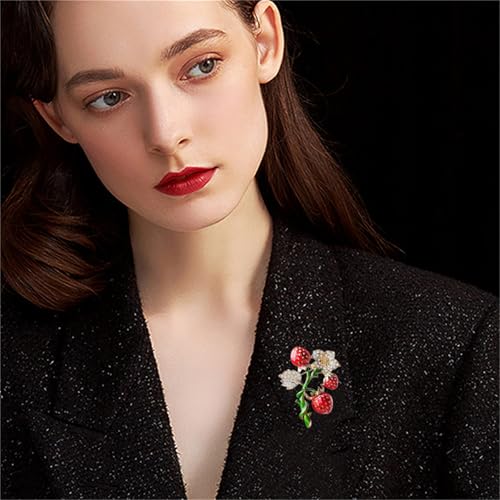 Image of coadipress Cute Strawberry Enamel Brooch Pins for Women Red Strawberry Dripping Oil Fruit Brooches Fashion Elegant Fruit Lapel Pin Badge Jewelry Gift