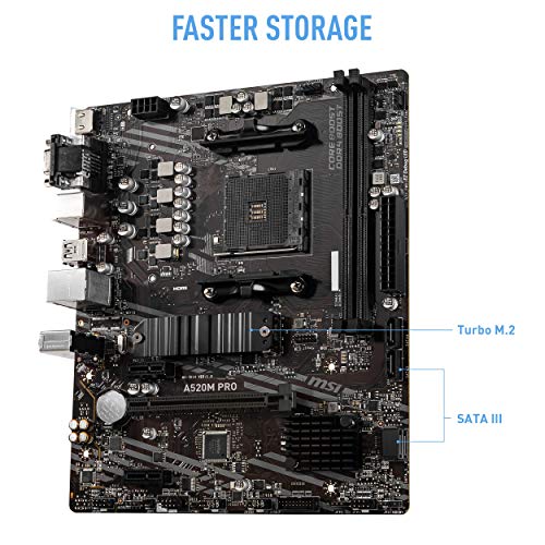 Image of MSI A520M PRO Gaming Motherboard (AMD AM4, DDR4, PCIe 4.0, SATA 6Gb /s, Dual M.2, USB 3.2 Gen 1, HDMI /DP, Micro-ATX)