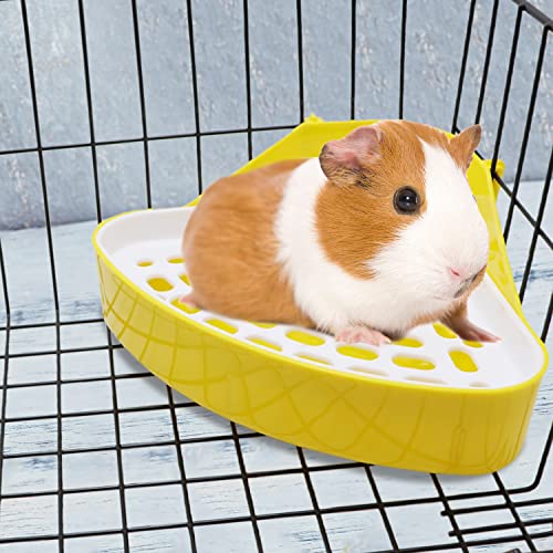 Image of Litewoo Rabbit Litter Box Toilet Bunny Corner Potty for Guinea Pigs, Yellow | Sturdy plastic, 9.45 inchx7.09 inchx4.33 inch pan, scalloped splash guard, mesh drop-through design, easy rinse-clean, for small animal