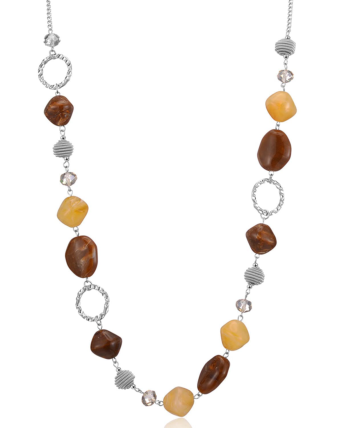 BULINLIN Beaded Long Necklace for Women Silver Sweater Chain Necklace with Crystal Resin Beads, Fashion Jewelry Necklace