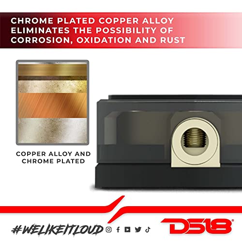 Image of DS18 DB1030 Distribution Ground Block - 1 x 0GA in / 3 x 0GA Out, Nickle Plated Internal Materials, High-Strength Heat Resistant Plastic Housing, Oversized Screws for Secure Connections (1 in 3 Out)