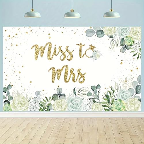 Banner con diseño de Flores Verdes y Lunares Dorados para Bodas, Despedidas de Soltera y Fiestas de Compromiso. 300x200cm