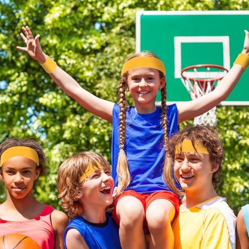 Image of Bememo 36 Pcs Neon Sweatbands Set for Kids 12 Headbands 24 Wristbands Bulk Sports Sweat Bands Athletic for Children Basketball Tennis Running Gym Student Gifts Glow Party