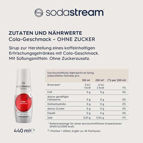 SodaStream Sirup 3x Cola ohne Zucker, 1x Flasche ergibt 9 Liter Fertiggetränk, Sekundenschnell zubereitet und immer frisch, 3x 440 ml 6