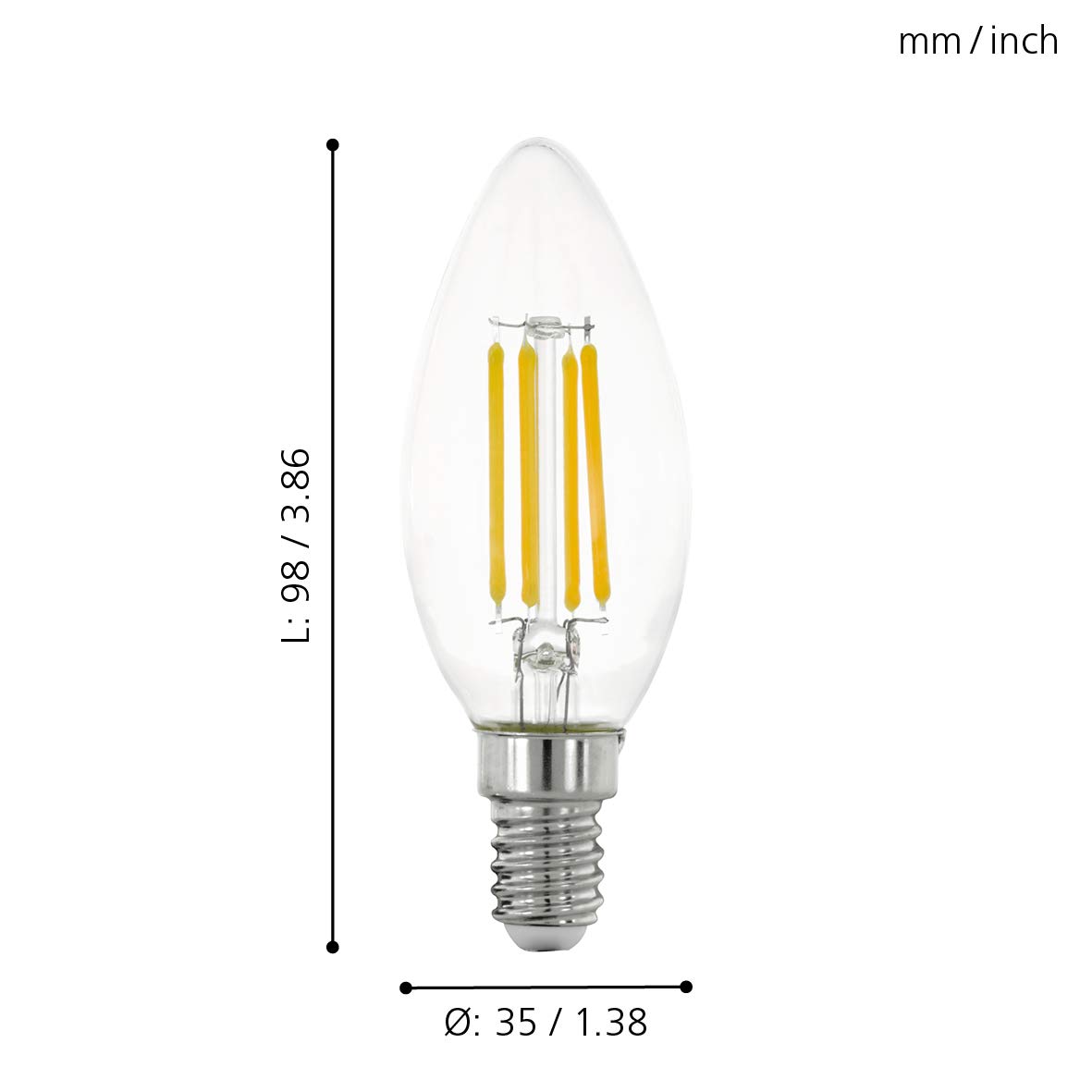 Eglo LED Filament Candle Light Bulb, E14 Edison lamp for Retro Lighting 4 watt (Equivalent to 40 watt), 470 Lumen - Image 4