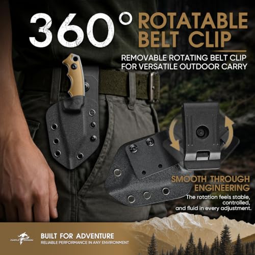 Image of Purple Dragon EDC Fixed Blade Knife with Rotatable Sheath,D2 Survival Knife