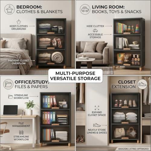 Image of YouCopia Collapsible Wardrobe, 5 Tier Foldable Plastic Clothes Storage Cabinet with Transparent Magnetic Doors, Dustproof Stackable Portable Wardrobe Organizer for Bedroom, Kids