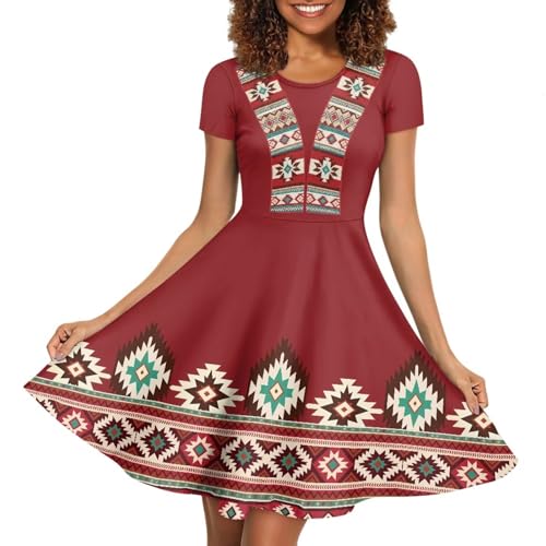 Image of HUGS IDEA Womens Puffy Swing Midi Dress Round Neck Short Sleeve Party A-Line Dresses