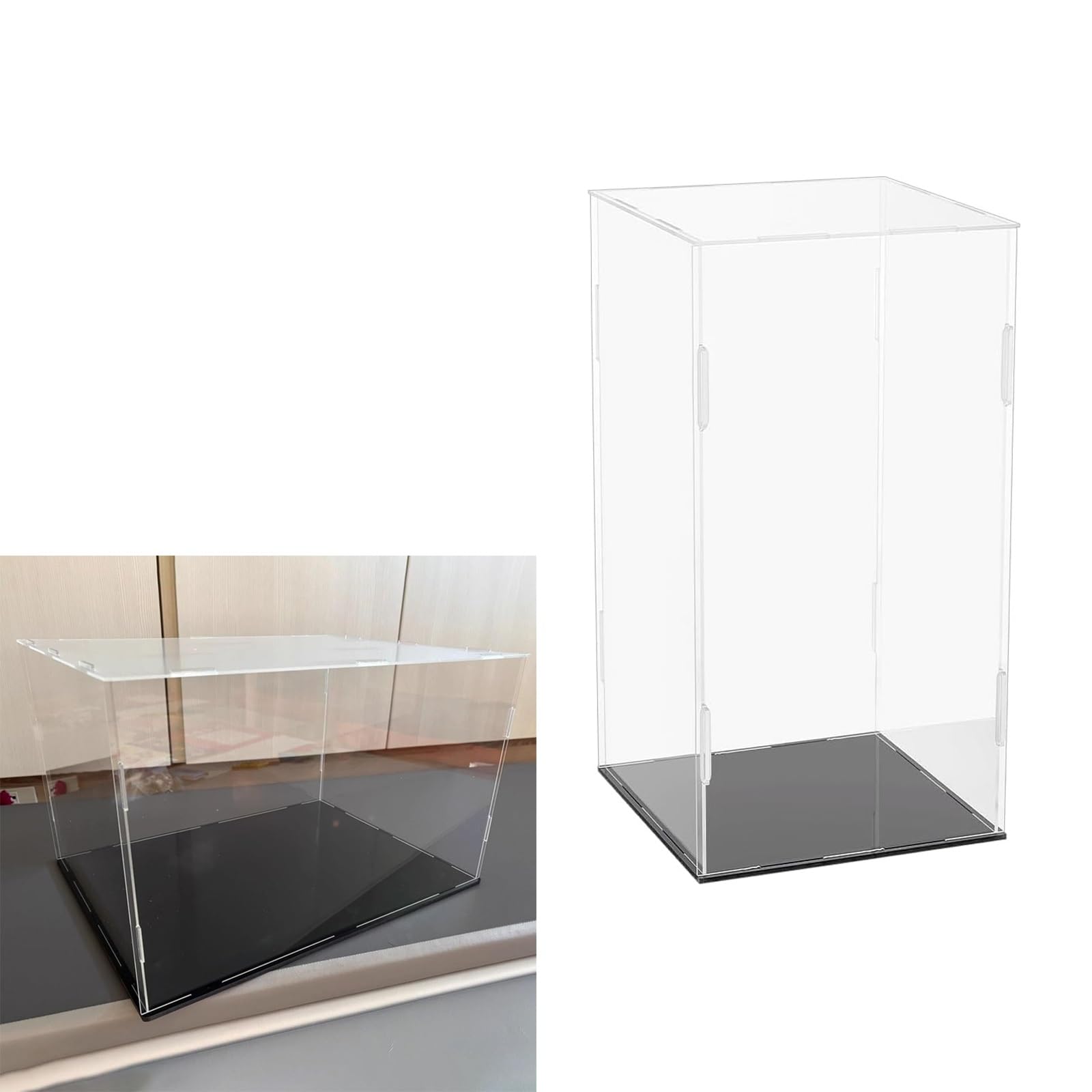 Cajas De Metacrilato Vitrina De Acrílico Transparente, Caja Organizadora para Encimera, Soporte Organizador A Prueba De Polvo con Base Negra, para Muñecas Y Figuras(H30cm,LxW 30x30cm)