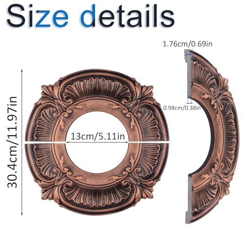 Image of INCREWAY 1pc Split Ceiling Medallion, Carved Lamp Base Cover for Chandelier or Pendant Light Ceiling Fan 11.97inch OD x 5.11inch ID, Antique Brown