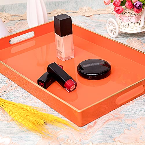 Maoname Orange Serving Tray With Handles, Modern Decorative Tray For Coffee Table, Plastic Rectangular Tray For Ottoman, Bathroom, Halloween Decor, 15.75” X 10.2” X1.57 #TOP5