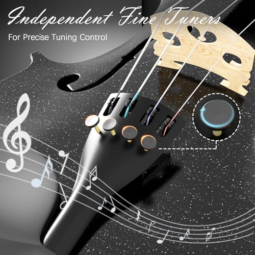 Image of 4 /4 Beginner Violin Kit for Adults, Complete Full Size Violin Set with Portable Case, Bow, Rosin, Black