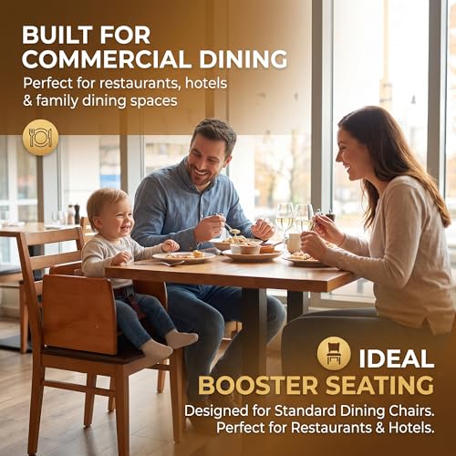 Image of Walnut Wooden Dining Seat Riser for Restaurant Chairs - Stackable Rubberwood Seat Platform with Chair Strap & Non-Slip Pads, Commercial Restaurant Seating Accessory
