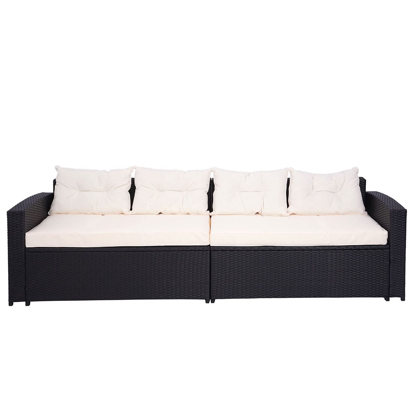 Mendler Set salotto giardino esterno salottino HWC-J34 polyrattan nero con cuscini avorio beige