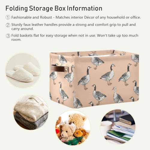 Image of Aslsiy Storage Basket Funny Geese Nursery Bins Apricot Baby Box Canvas Clothes Shelf Basket Laundry Hamper Gift Basket for Home Closet 1 Pcs