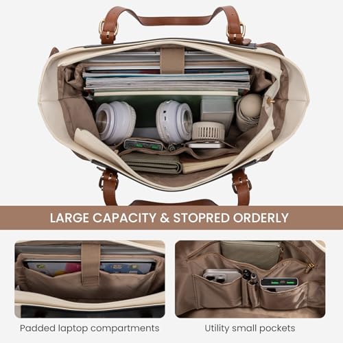 LOVEVOOK Laptop Tote Bag for Women With Large Cup Holder, Leather Work Tote Bag for Women,15.6 Inch Professional Computer Briefcase Business Teacher Commuter Shoulder Bag,Office Travel Gift3