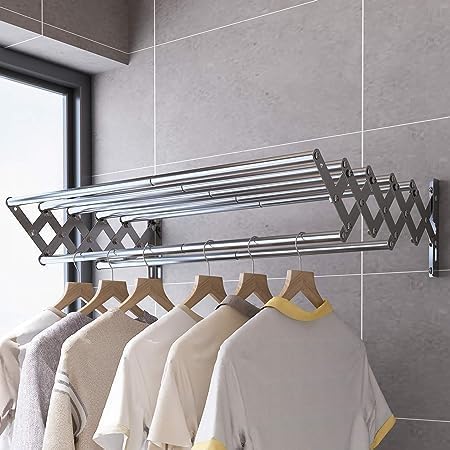 Image of Tuff & Tuff Heavy Duty Stainless Steel Foldable Wall Mounted Cloth Drying Stand for Bathroom /Cloth Dryer Racks for Drying /Towel Stand (24 inch)