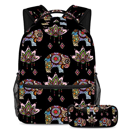 Sac de voyage ethnique éléphant avec étui à stylo le cadeau parfait pour filles et garçons