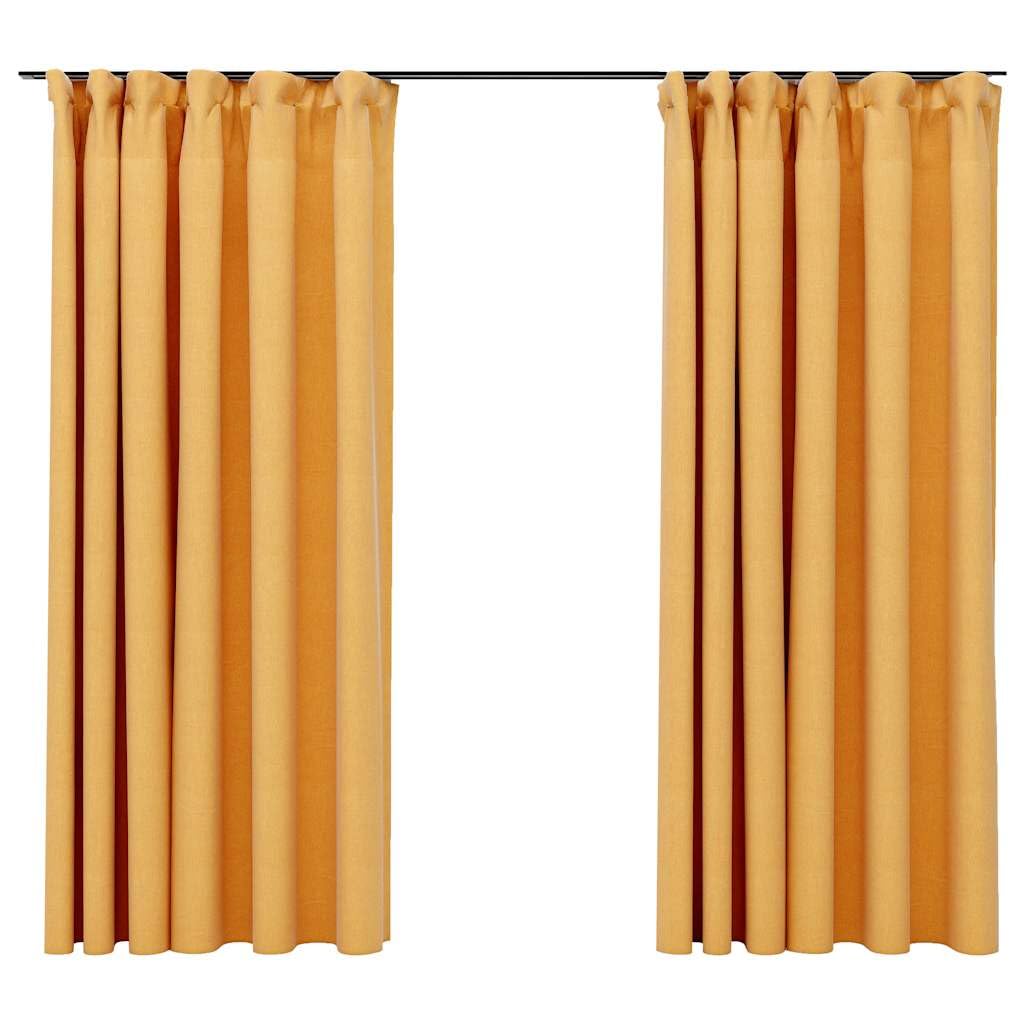 Fengshui Zasłony zaciemniające o wyglądzie lnu, z haczykami, 2 sztuki, żółte, 140 x 175 cm, ze 100% poliestru, do salonu, sypialni i biura, zapewniają prywatność i ochronę przed światłem