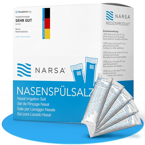 NARSA Nasenspülsalz 60er Pack Vorratspackung mit Nasensalz für Nasendusche Nasenspülsalz ohne Konservierungsstoffe 60 Beutel mit je 2 25g Nasenspülung-Salz Nasendusche-Salz Made in Germany