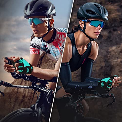 HTZPLOO Bike Gloves for Men Women with Anti-Slip Shock-Absorbing Pad, Light Weight Half Finger Gloves for Cycling Workout Training Outdoor (Celeste, Medium)