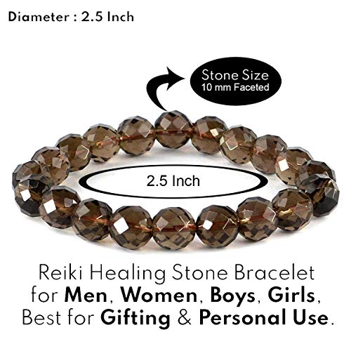 Image of Reiki Crystal Products Certified Natural Crystal Stone Diamond Cut /Faceted 10 mm Beads Bracelet for Men & Women | Reiki Charged Gemstone Jewellery | Multiple Stone Variants Available