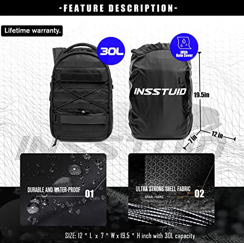 Insstuid Tactical Backpack Military Army Daypack - Assault Pack Molle Backpacks Bug Out Bag 3 Day Pack With Rain Cover For Hiking Camping Travel Hunting Rucksack For Men Women Small Black #TOP3