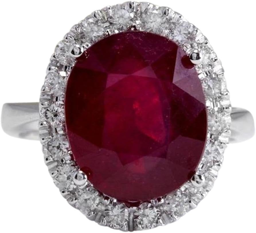 9.65 Carats Impressive Natural Red Ruby and Diamond 14K White Gold Ring
