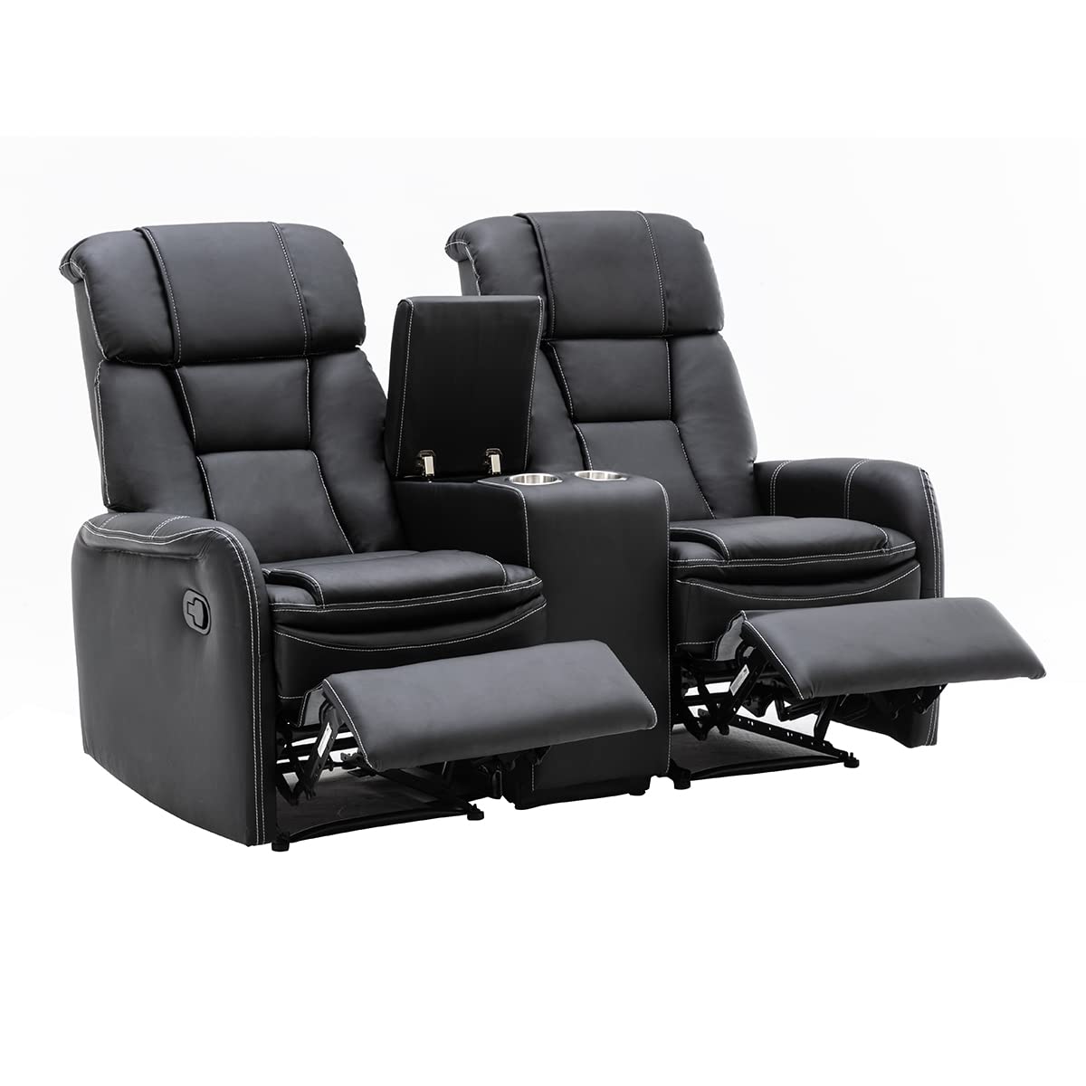 Home Cinema Polstergarnitur mit Getränkehalter & Ablagefach (2-Sitzer Schwarz)