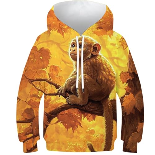 Sweat à capuche singe doré imprimé 3D relief pull-over streetwear d'automne original