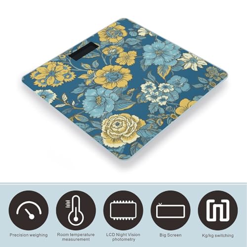 Báscula digital de baño con flores azules y amarillas miniatura 3