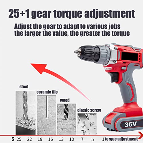 Akku-Bohrschrauber-Set, Akku-Schlagbohrschrauber mit zwei Geschwindigkeiten, 25+1 Drehmomenteinstellungen, LED-Licht, Elektroschrauber mit Aufbewahrungskoffer – Bild 5