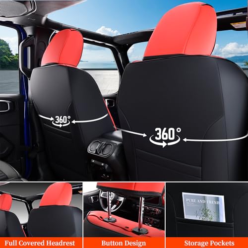 Image of Coverado Front Seat Covers for Jeep Wrangler, Custom Fit Jeep Wrangler 2 /4 Door 2007-2012 Unlimited Rubicon Sahara Willys Sport High Altitude Pickup Truck Waterproof Leather Car Seat Covers(Red)