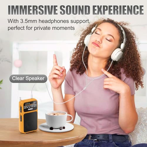Image of PRUNUS J-555 Pocket Radio AM FM Built-in 800mAh Rechargeable battery /AAA Battery Operated, Excellent Reception Clear Speaker Earphone Jack, Back Clip, Flashlight, Transistor, Portable Mini USBC Charge