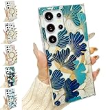 CrazyLemon 適用 Samsung Galaxy S24 ケース クリア かわいい 花柄 [MagSafe対応] ワイヤレス充電対応 マグネット搭載 お洒落 綺麗 美しい イチョウの葉 デザイン 薄型 透明 ハード PC + ソフト TPU スマホケース 傷防止 保護カバー レディーズ 女性用 (Clear Floral Case)