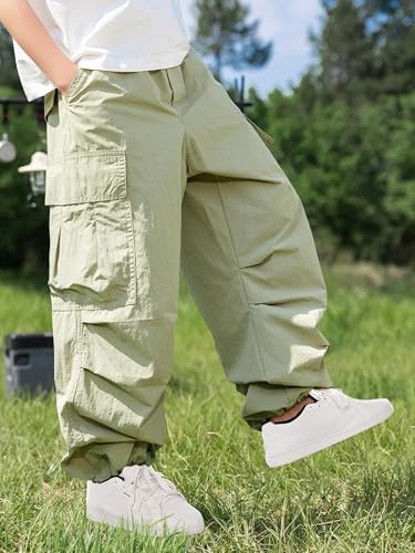 Boys Cargo Pants Baggy Elastic Waist Large Pockets Kids Trousers Size 6-123
