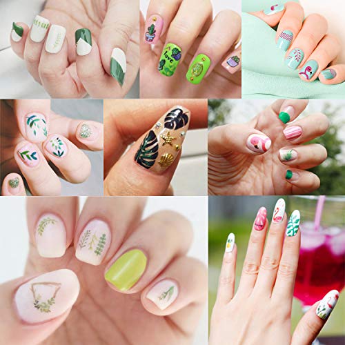 Whaline 1000+ Mixed Nail Art Stickers 3D Self-Adhesive Leaves Stickers Flamingo Cactus Fruits Ocean Leaves Decals For Women Girls Manicure Diy Or Nail Salon, 12 Sheets #TOP5