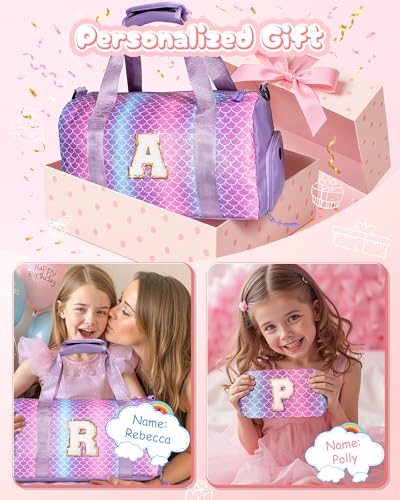 Christmas Gifts for Kids-Girl Gym Bag with Shoe Compartment, Kid Personalized Weekender Overnight Bags, Initial Travel Tote with Makeup Pouch, Graduation Gift for Girls (Letter Y)2