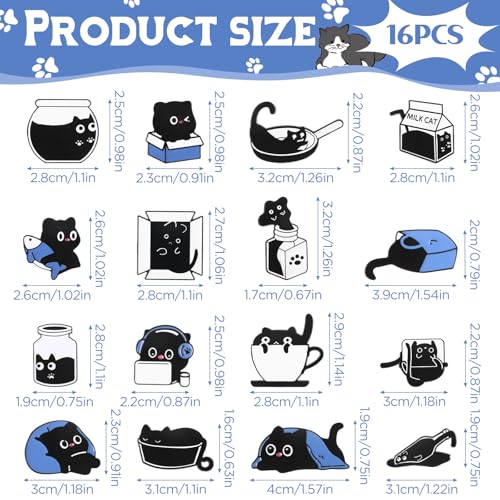 Image of 16 Pieces Cat Enamel Pins Set, Hidden Cartoon Animal Lapel Pins Funny Alloy Cat Clip Decoration Badges for BackPack Clothing Accessories Jewelry Gift
