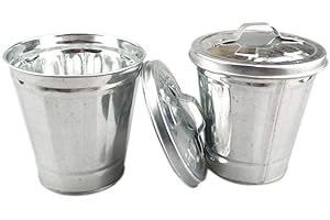 Mini Trash Can and Iron Garbage Can Pencil Holder (2Pcs, Silver)