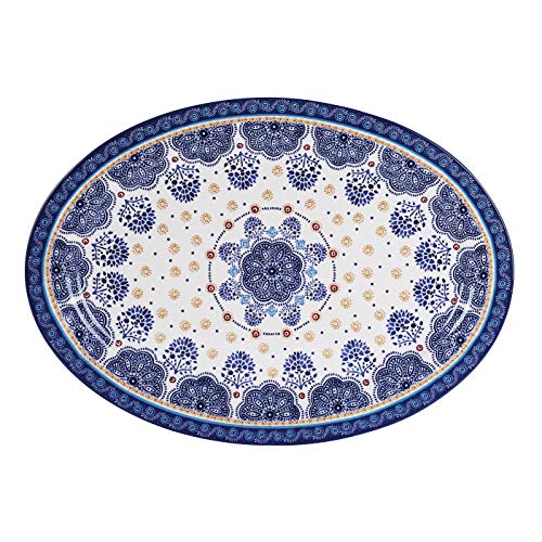 Bico Blue Talavera Ceramic 16 inch Oval Platter, Microwave & Dishwasher Safe